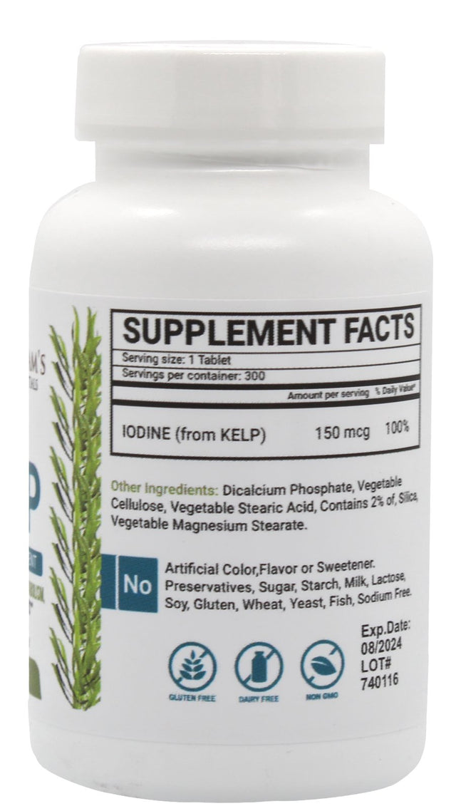 Kelp 150Mg 300 Vegetarian Tablets, Supports Healthy Thyroid Function, Gluten Free, Vegan Friendly. Made in USA by Peter Gillham'S Life Essentials