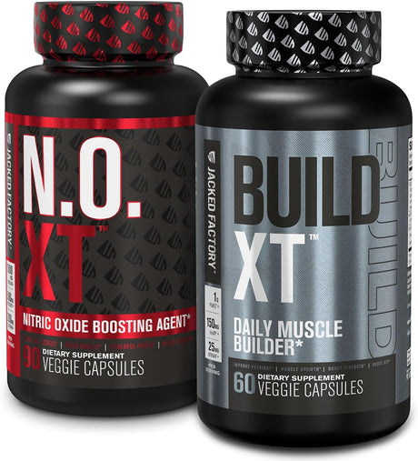 Jacked Factory Muscle Builder Supplement Stack - Build-Xt Muscle Builder & N.O. XT Nitric Oxide Boosting Agent for Dual Muscle Building Support (30 Day Supply)