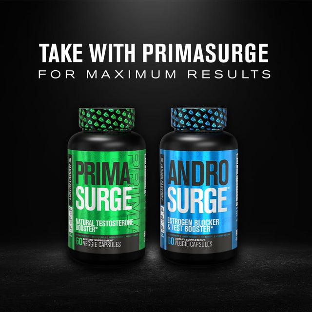 Jacked Factory Testosterone Booster for Men | Estrogen Blocker with Tongkat Ali - Androsurge Anti-Estrogen + Primasurge Natural Test Booster - for Muscle Growth, Vitality, Energy, 30 Day Supply