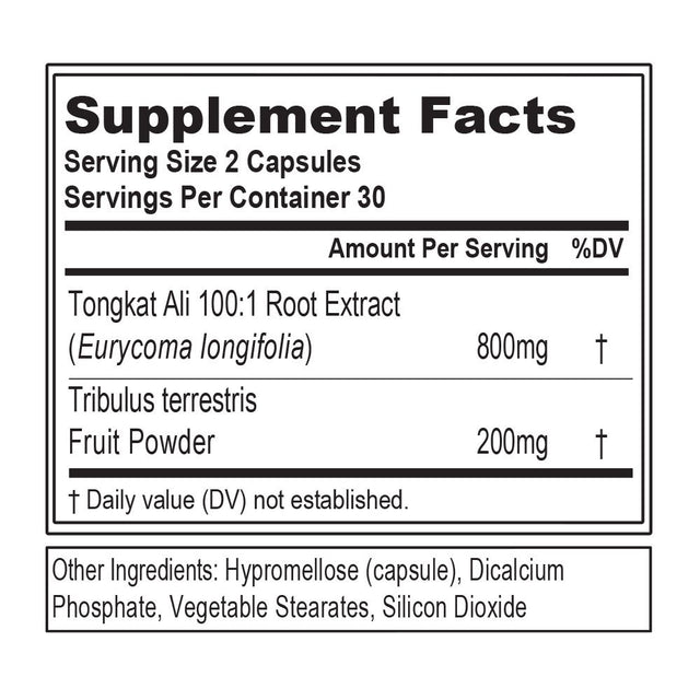 Invigorating Longjack Tongkat Ali for Men - 100:1 Tongkat Ali Extract (Eurycoma Longifolia) with Tribulus Terrestris for Men - Plant Based Testosterone Booster Supplement for Men