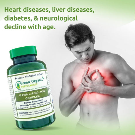 Green Organic Supplements' Alpha Lipoic Acid Complex, ALA , 90 Vcaps Alpha Lipoic Acid Capsules (Single)
