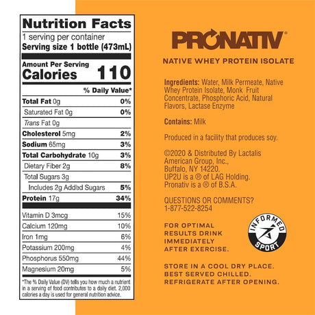 UP2U Water Based Clear Protein Drink with Electrolytes, Peach Mango 16 Oz 12 PK | Certified for Sport, Low Calories, Lactose Free, Low Sugar, US Farms, Recovery in 30 Minutes, Backed by Science