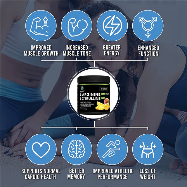 L-Arginine 5000Mg + L-Citrulline 2000Mg Complex Powder Supplement - Nitric Oxide Booster - Energy & Endurance - Pineapple Flavored - 330G