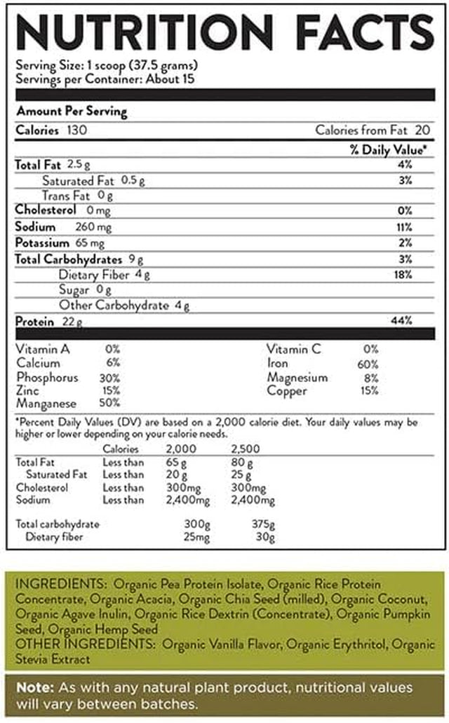 Hallelujah Diet Organic Essential Protein Powder - Sweet Vanilla - 19.8Oz (15 Servings)