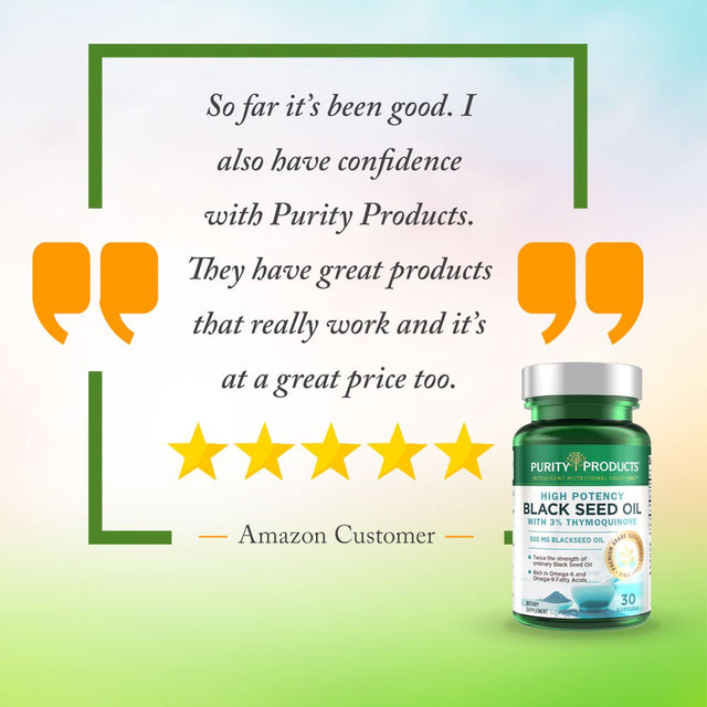 High Potency Black Seed Oil - Double Strength + Cold Pressed - 3% Thymoquinone - 500 Mg Black Cumin Seed Oil - Omega 6 + 9 Essential Fatty Acids - Easy to Swallow, Just One per Day - 30 Mini Softgels
