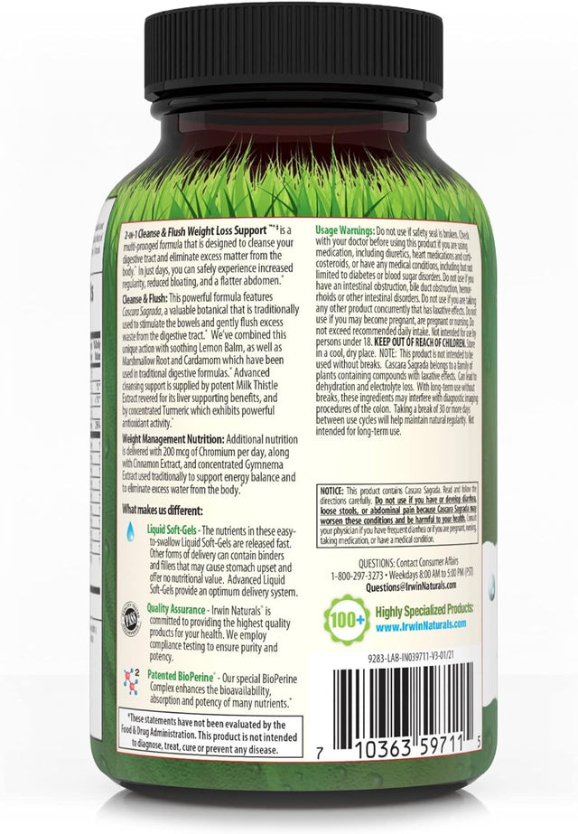 Irwin Naturals 2-In-1 Cleanse & Flush Weight Loss Support 60 Sgels