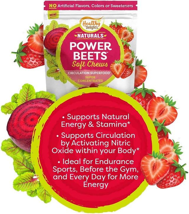 Healthy Delights Naturals Power Beets Soft Chews, Delicious Strawberry Burst, Concentrated Superfood Supplement, Supports Circulation, Natural Energy & Stamina, 30 Count