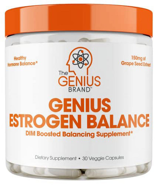 Genius Estrogen Balance, DIM Supplement - Estrogen Blocker for Men & Women - Hormones, Hormonal Acne & Menopause - Anti-Estrogen Aromatase Inhibitor with Grape Seed Extract & Bioperine - 30 Capsules