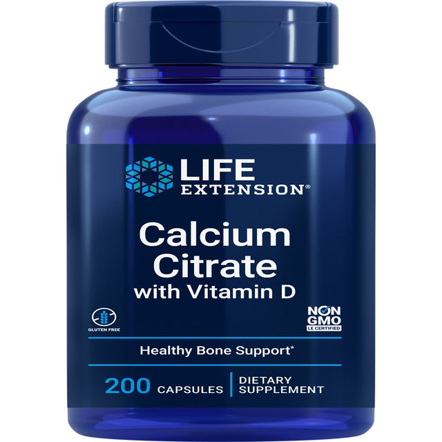 Life Extension Calcium Citrate with Vitamin D - Super Absorbable Calcium for Bone Density & Muscle Function - Gluten-Free, Non-Gmo - 200 Capsules