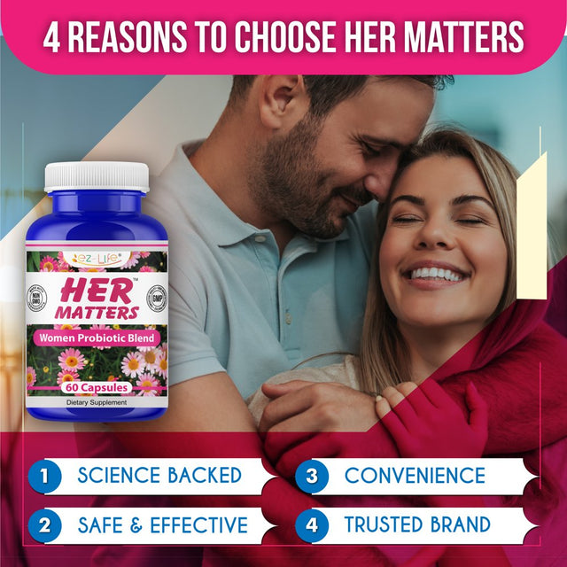 Her Matters Probiotic Supplement for Women Support Urinary Tract Health, Feminine Odor, Balance Ph, & Restore Proper Gut Flora 60 Capsules