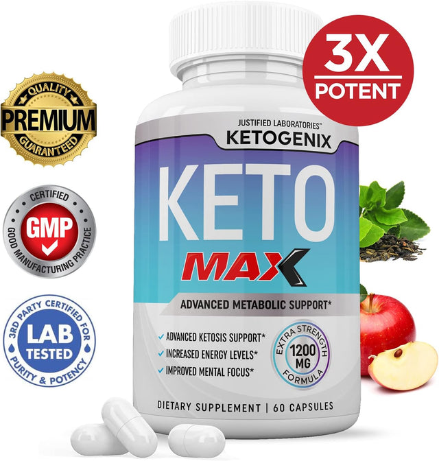 Ketogenix Max 1200Mg Keto Pills Ketogenic Supplement Includes Gobhb Exogenous Ketones Apple Cider Vinegar Macadamia Nut Oil and Green Tea Advanced Ketosis Support for Men Women 60 Capsules 1 Bottle