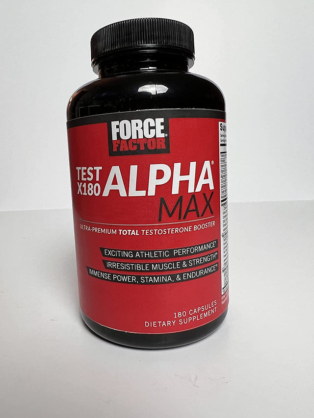 FORCE FACTOR Test X180 Alpha Max Total Testosterone and Nitric Oxide Booster for Men with Fenugreek Seed and Tribulus to Increase Blood Flow and Improve Male Athletic Performance, 180 Capsules