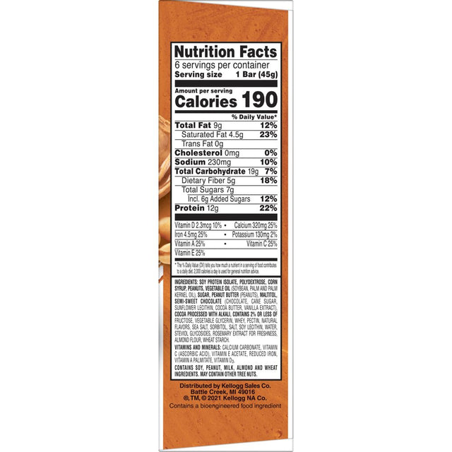 Kellogg'S Special K Chocolate Peanut Butter Chewy Protein Meal Bars, Ready-To-Eat, 9.5 Oz, 6 Count