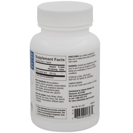 Alpha Lipoic Acid 100Mg, Natural Antioxidant Formula to Support Glucose Metabolism & Promotes Healthy Blood Sugar (120 Capsules) by the Vitamin Shoppe