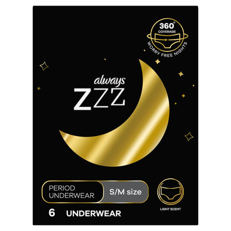Always ZZZ Disposable Overnight Period Underwear Women Size S/M, 6 Ct