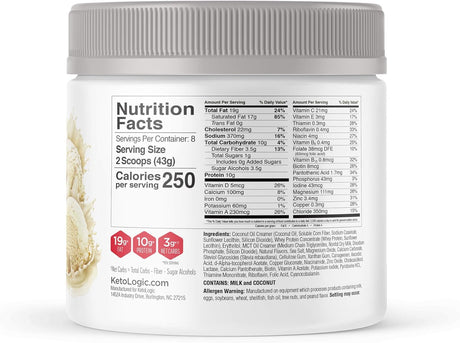 Ketologic Keto Meal Replacement Shake with MCT, Vanilla | Low Carb, High Fat Keto Shake | Promotes Weight Loss & Suppresses Appetite | 8 Servings