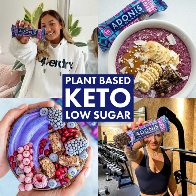 Adonis Hazelnut Crunch & Cocoa High Protein Keto Bars (16X45G Bars) | Vegan & Keto-Friendly | 100% Natural Keto Snacks | Sugar Free, Palm Oil Free | Low Sugar, Low Calorie & Low Carb for Weight Loss