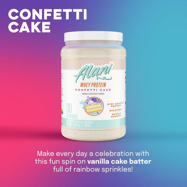 Alani Nu Whey Protein Powder Confetti Cake | 23G Protein with Low Sugar & Digestive Enzymes | Meal Replacement Powder | Low Fat Low Carb Whey Isolate Protein Blend | Low Sugar |30 Servings