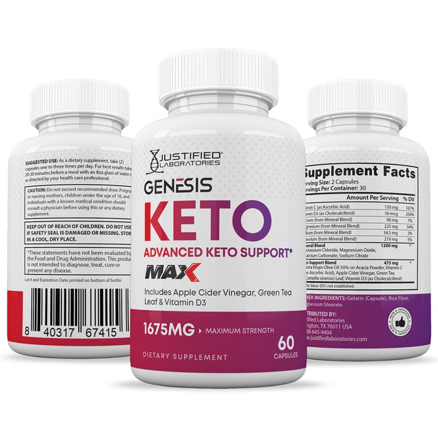 Genesis Keto ACV MAX Pills 1675Mg Alternative to Gummies Dietary Supplement 60 Capsules