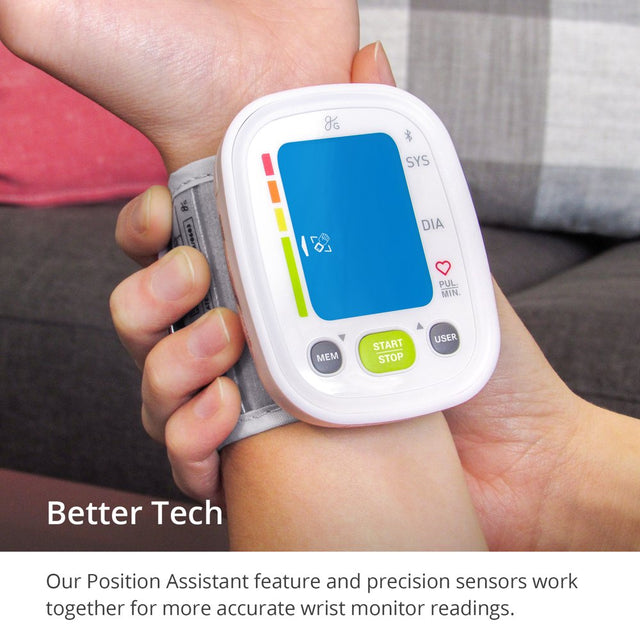 Greater Goods Smart Digital Wrist Blood Pressure Monitor, for Home/On-The-Go, with Iphone or Android Connectivity via Bluetooth and Premium Cuff, Designed in St. Louis