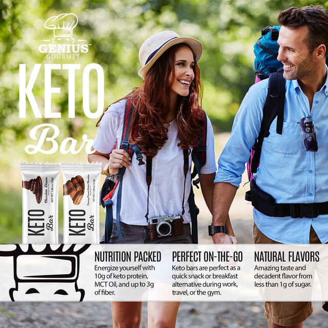 Genius Gourmet Gluten Free Keto Protein Bar, Chocolate Keto Bars, Premium Mcts, Low Carb, Low Sugar (Variety Pack, 20 Count (Pack of 1))