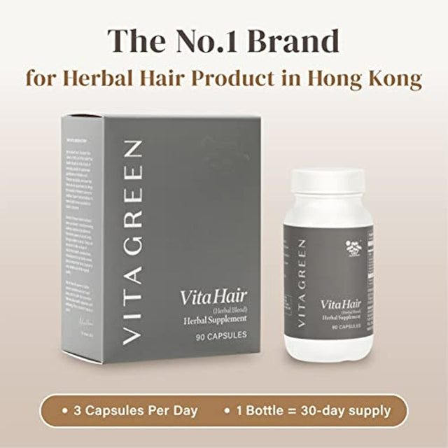 Vita Green Hair Growth Herbal Vitamins and Supplement, 90 Capsules