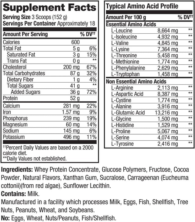 Prolab N-Large2 Mass Gainer - Powerful Mass Gaining Support Formula - Promotes Muscle Size, Growth, and Recovery - New (Chocolate Fudge Brownie, 6 LB)