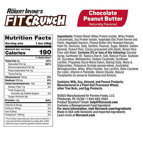 FITCRUNCH Snack Size Protein Bars, Designed by Robert Irvine, 6-Layer Baked Bar, 3G of Sugar, Gluten Free & Soft Cake Core (18 Bars, Chocolate Peanut Butter)