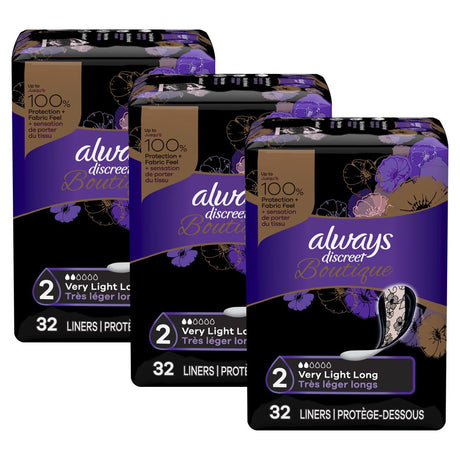 Always Discreet Boutique Incontinence Liners, Very Light Absorbency, Long Length, 96 Ct
