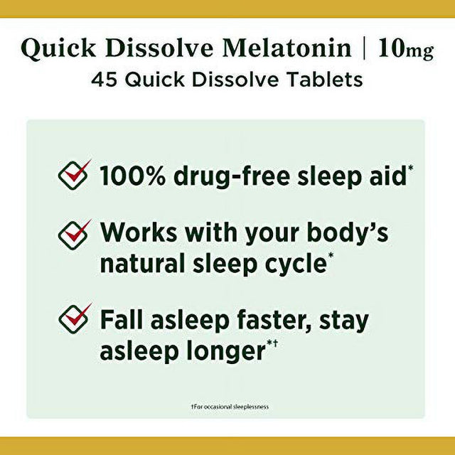 Nature'S Bounty Melatonin, 100% Drug Free Sleep Aid, Dietary Supplement, 10 Mg, 45 Count