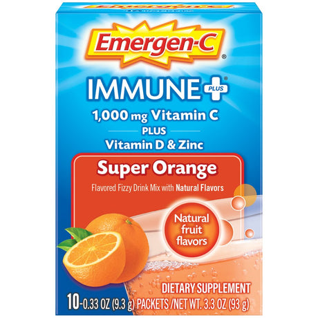 Emergen-C Immune plus Vitamin C Supplement for Immune Support, Super Orange, 10 Ct