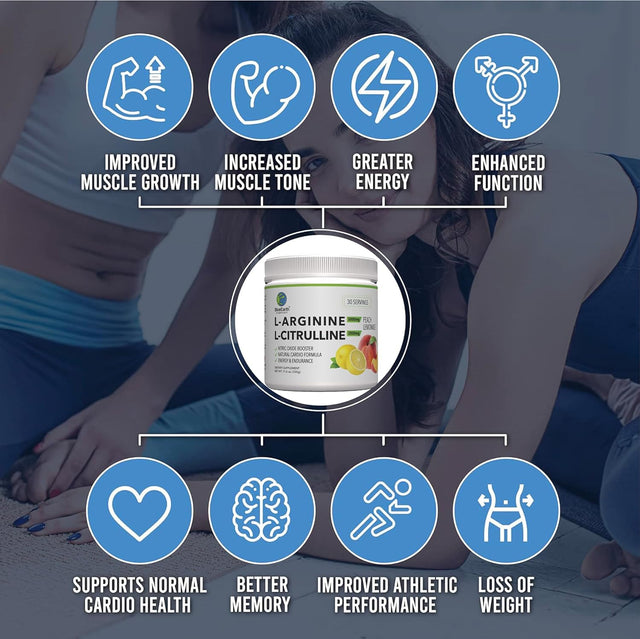 L-Arginine 5000Mg + L-Citrulline 2000Mg Complex Powder Supplement - Nitric Oxide Booster - Peach Lemonade Flavored - 330G