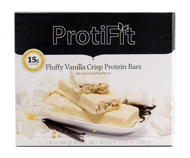 Proti Fit VLC - Fluffy Vanilla Crisp - Low-Carb 15G Protein Diet Bar - High Fiber Weight Loss Snack/Post Workout Protein Bar Bar - Gluten Free (7 Count)