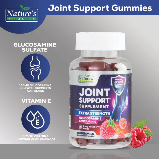 Joint Support Supplement - Extra Strength Glucosamine Joint Support Gummy - Joint Health Support & Flexibility for Back, Knees, & Hands - Vitamin E for Immune Support for Women & Men - 60 Gummies