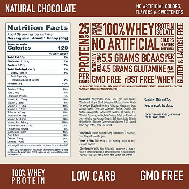 Isopure Low Carb Protein Powder, Chocolate, 3 Lb (1.36 Kg)