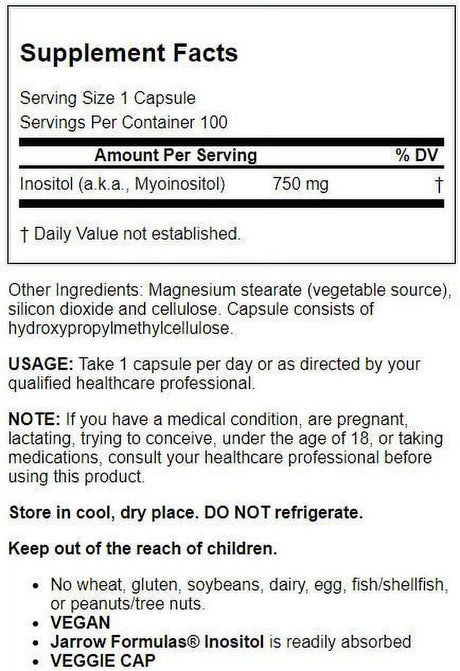 Jarrow Formulas Inositol Caps, Supports Liver Function, 750 Mg, 100 Caps