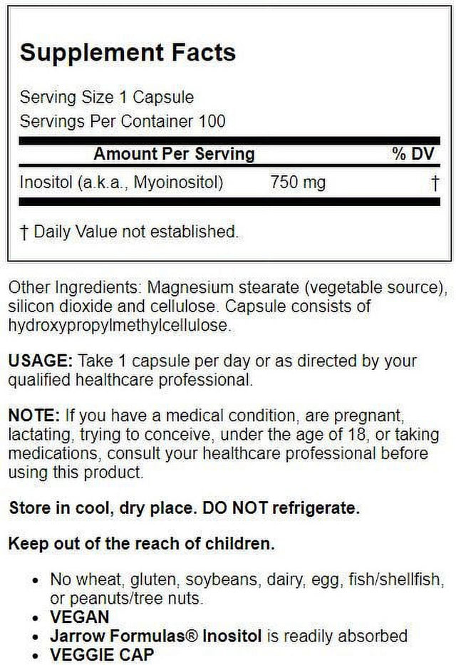 Jarrow Formulas Inositol Caps, Supports Liver Function, 750 Mg, 100 Caps