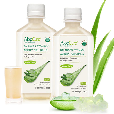 Aloecure Pure Aloe Vera Juice USDA Certified Organic, Natural Flavor Acid Buffer, 2X500Ml Bottle, Processed within 12 Hours of Harvest to Maximize Nutrients, No Charcoal Filtering-Inner Leaf
