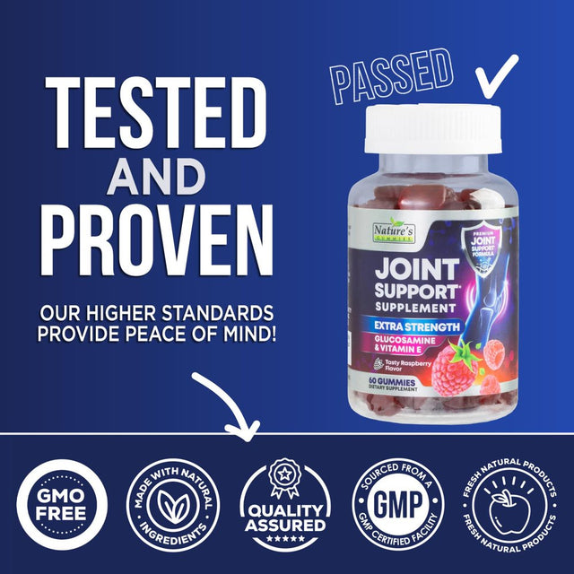 Joint Support Supplement - Extra Strength Glucosamine Joint Support Gummy - Joint Health Support & Flexibility for Back, Knees, & Hands - Vitamin E for Immune Support for Women & Men - 60 Gummies