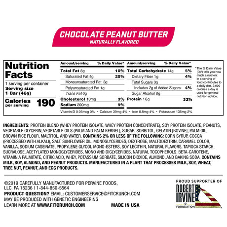 FITCRUNCH Snack Size Protein Bars, Designed by Robert Irvine, 6-Layer Baked Bar, 3G of Sugar & Soft Cake Core (18 Bars, Peanut Butter)