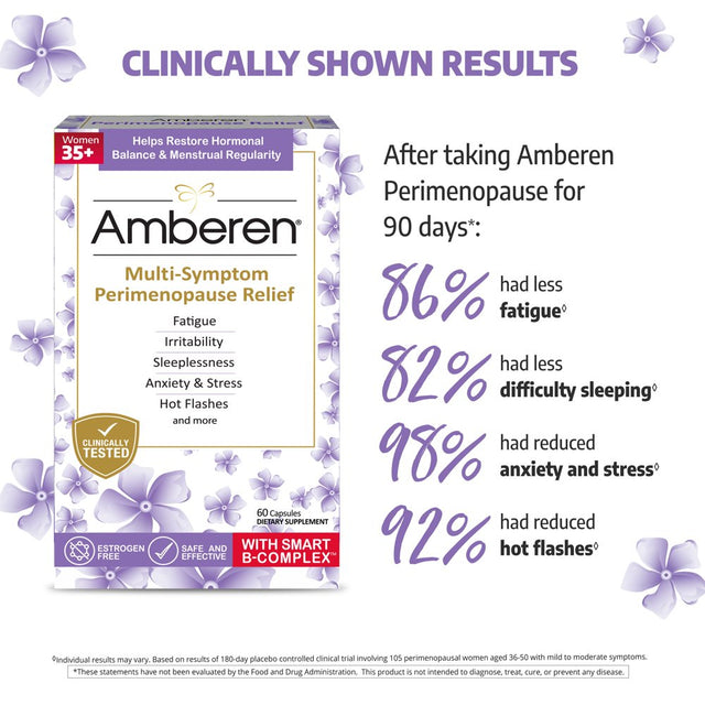 Amberen Multi-Symptom Perimenopause Relief Supplements for Women, Hot Flash & Night Sweats Relief - 60Ct