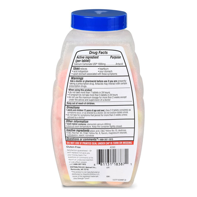 Equate Ultra Strength Antacid Tropical Fruit Chewable Tablets, 1000 Mg, 160 Count