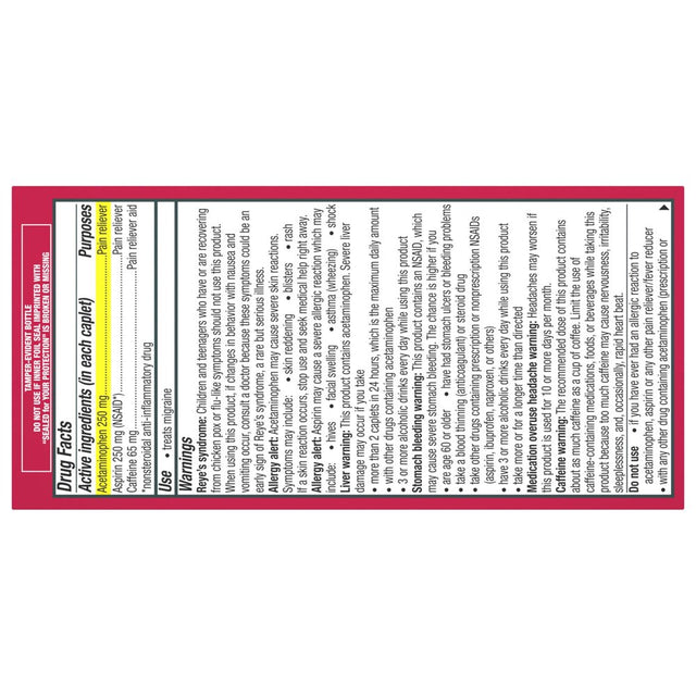 Excedrin Migraine Medicine Caplets for Migraine Headache Relief, 100 Count