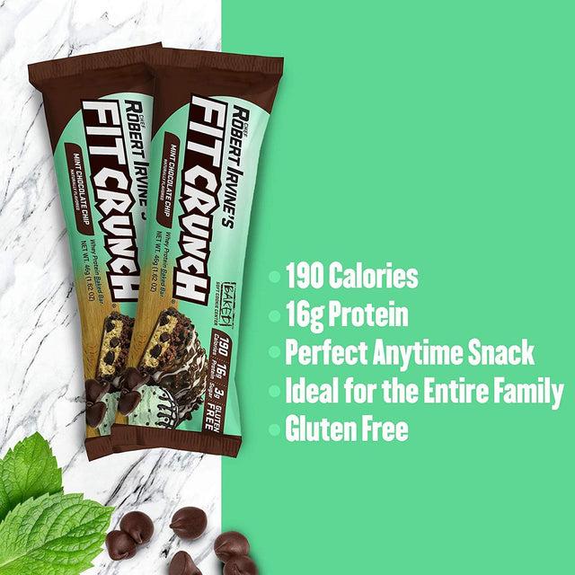 FITCRUNCH Snack Size Protein Bars, Designed by Robert Irvine, 6-Layer Baked Bar, 3G of Sugar, Gluten Free & Soft Cake Core (9 Bars, Mint Chocolate Chip)