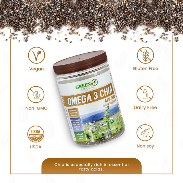 Greens plus Organic Omega 3 Chia Ancient Raw Seed | Dietary Supplement | 1 Lb Jar