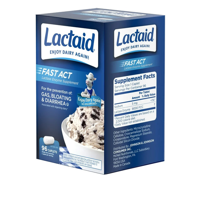 Lactaid Fast Act Lactose Intolerance Caplets, 96 Travel Packs of 1-Ct.