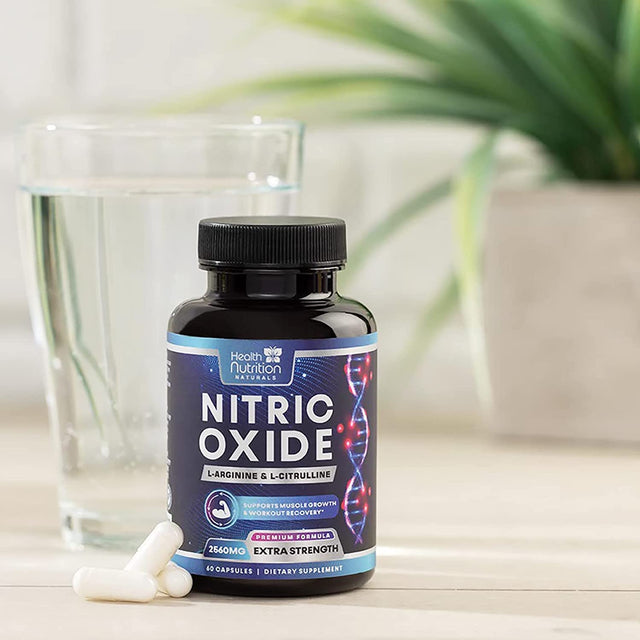 Extra Strength Nitric Oxide Supplement L Arginine 3X Strength - Citrulline Malate, AAKG, Beta Alanine - Premium Muscle Supporting Nitric Booster for Energy & Strength to Train Harder - 60 Capsules