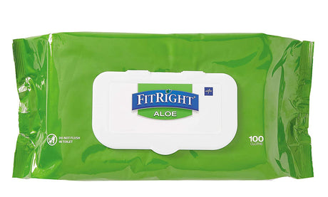 Medline Fitright Aloe Personal Cleansing Cloth Wipes, Unscented, 8 X 12 Inch Adult Large Incontinence Wipes, 100 Count, Pack of 6 - White