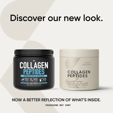 Sports Research Collagen Peptides, Hydrolyzed Type I & III Collagen, Unflavored, 3.9 Oz (110.7 G)