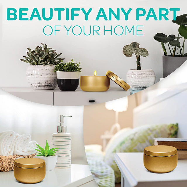 Hearts & Crafts Candle Tins Jars with Lids for Making Candles - 8Oz, 24 Pack - Gold